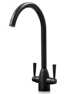 EVO RICHMOND MATT BLACK MONO DUAL LEVER SWAN NECK KITCHEN SINK MIXER TAP with SWIVEL SPOUT, KTAP005BLK